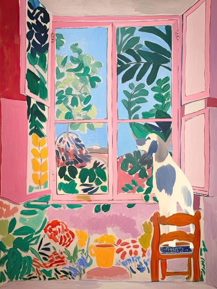 Open Window Matisse Inspired Dog Looking Out