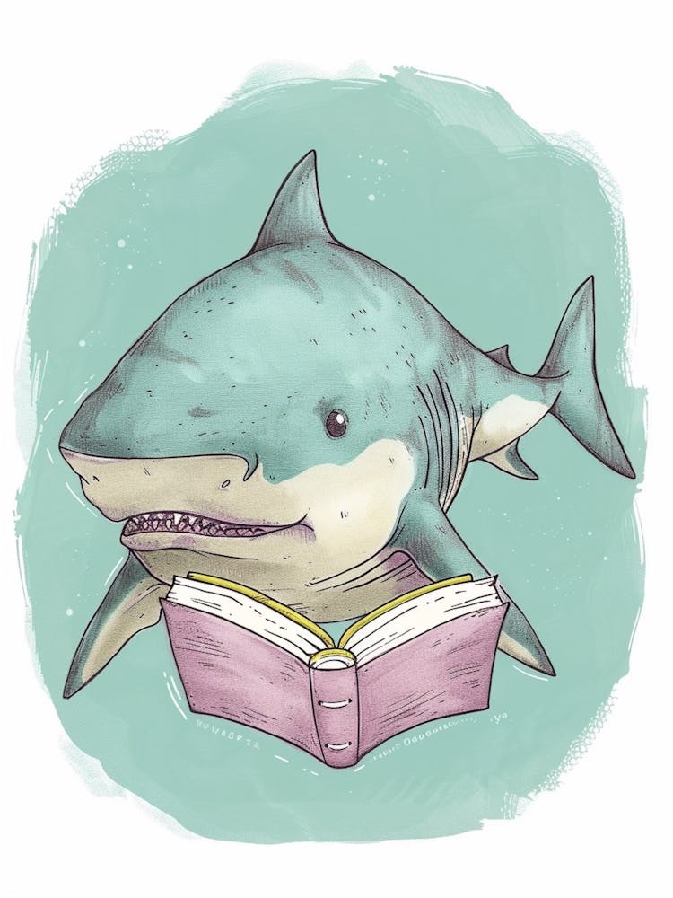 Shark Reading A Book Storybook Style