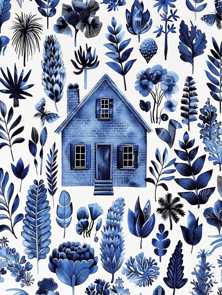 Blue Watercolor House