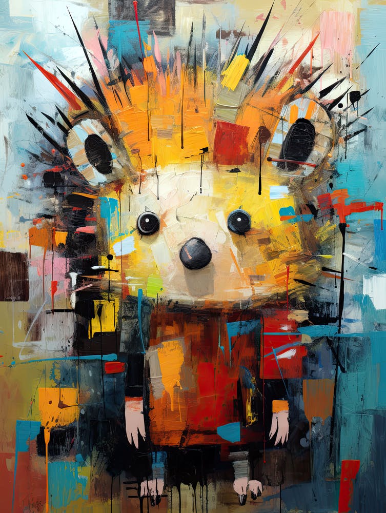 City Stroll with a Hedgehog: Basquiat style