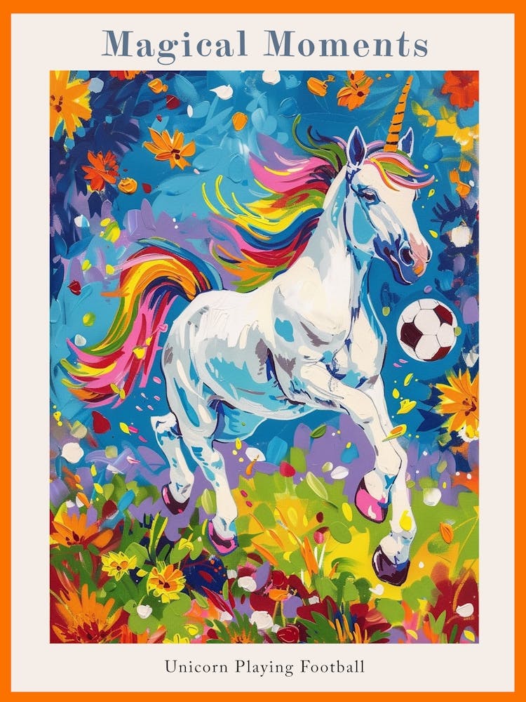 Rainbow Unicorn Playing Football 1 Poster