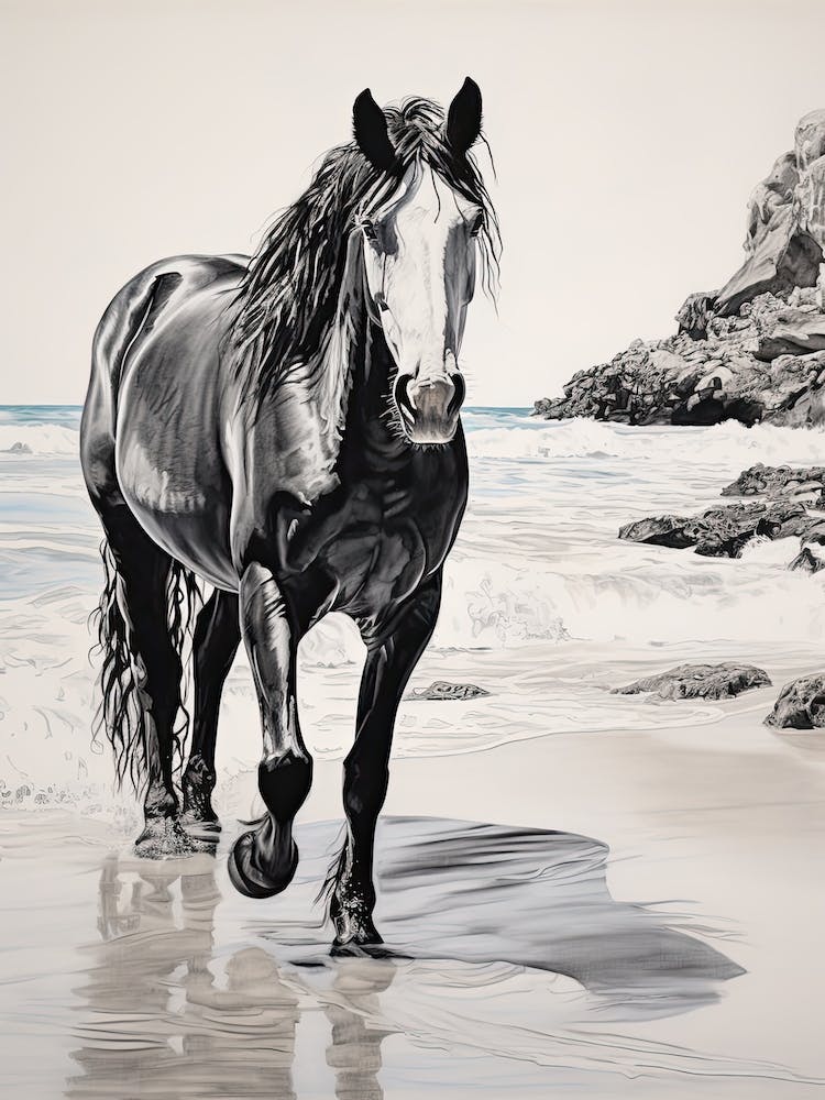A Horse Oil Painting In Tulum Beach, Mexico, Portrait 3