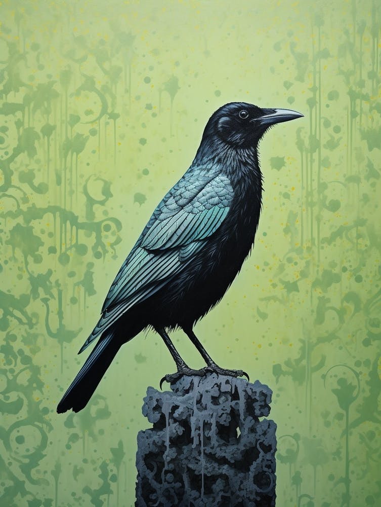 Peinture d'Oiseau Inspirée d'Ohara Koson Corbeau 2