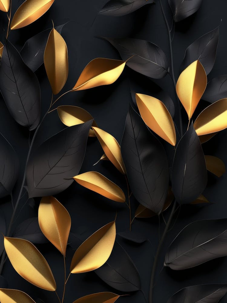 Gold Leaves On Black Background 4