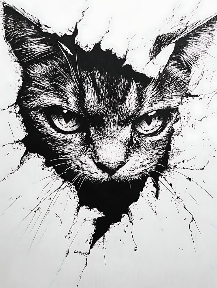 Angry Cat Watching from Wall Hole 14