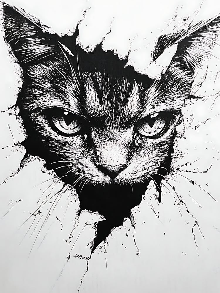 Angry Cat Watching from Wall Hole 14