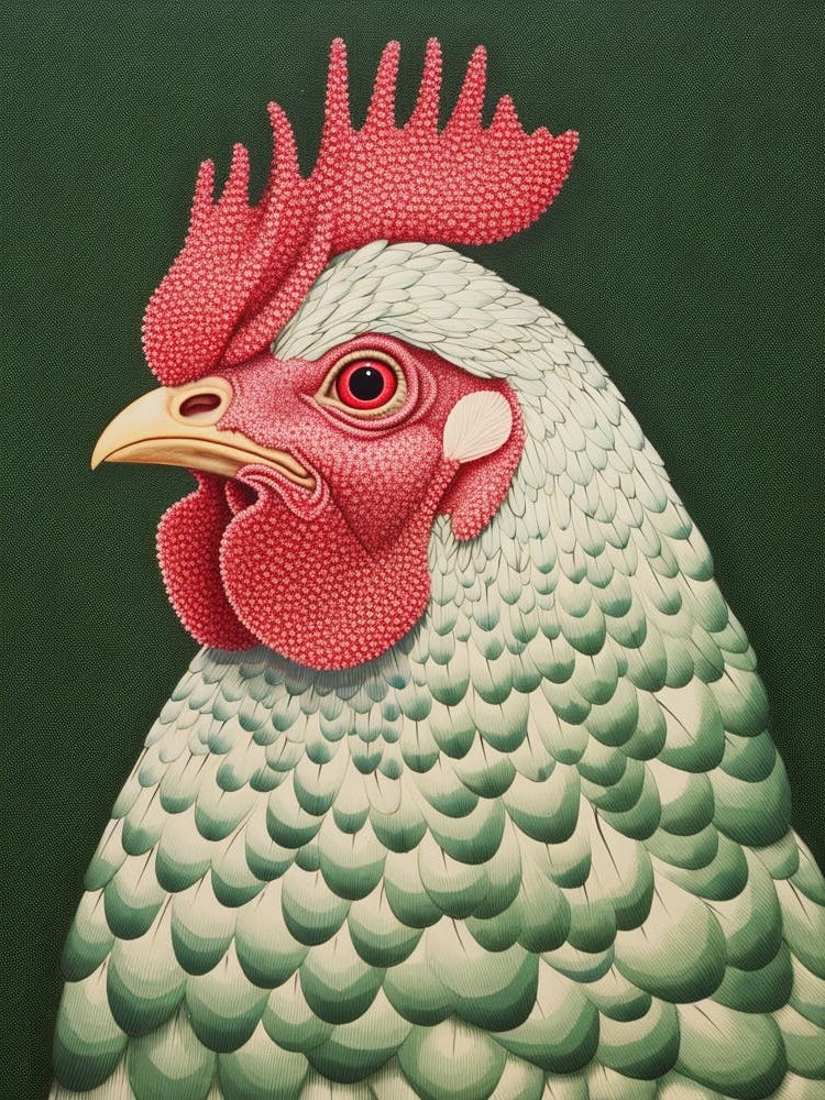 Ohara Koson Inspired Bird Painting Chicken 1