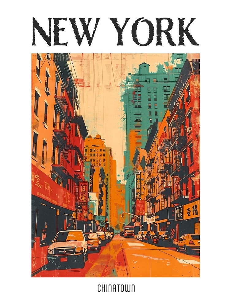 Chinatown New York Colourful Silkscreen Illustration 1 Poster