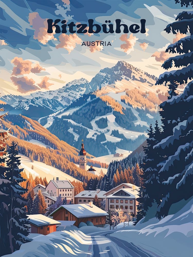 Kitzbuhel Austria Snow Travel Art