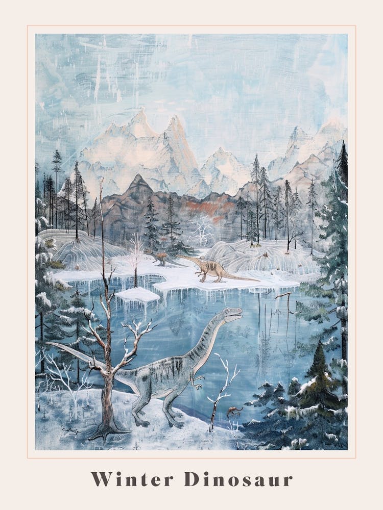 Dinosaur In An Icy Landscape Painting 1 Poster