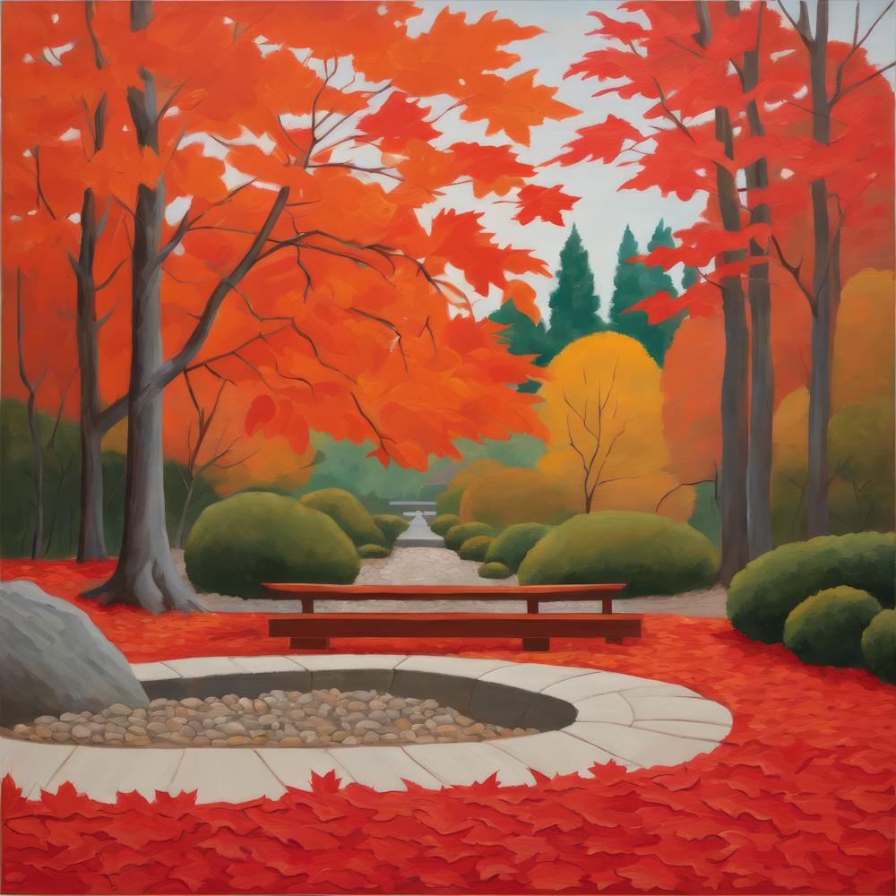 Japanese Zen Garden During Autumn Style of David Hockney 2