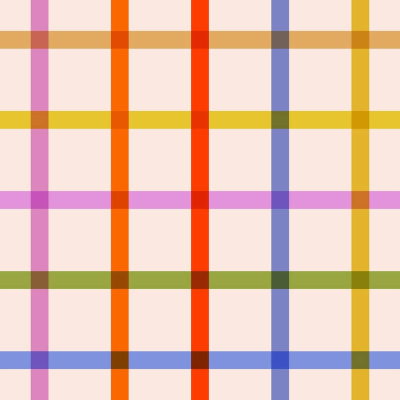 Retro Colourful Check Gingham Stripes on pastel peach fuzz