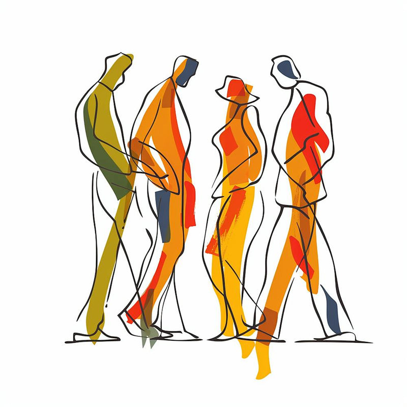 Group Of People Walking - Line Art, Minimal Art, city wall art, colorful wall art, home decor, minimal art, modern wall art, wall art, wall decoration, wall print colourful wall art, decor wall art, digital art, digital art download, interior wall art, do