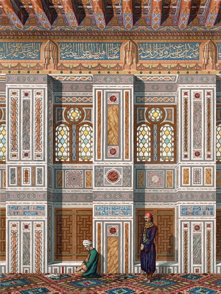 Vintage Arabesque Interior Lithograph Plate No, 57 & 58, Emile Prisses D’Avennes, La Decoration Arabe
