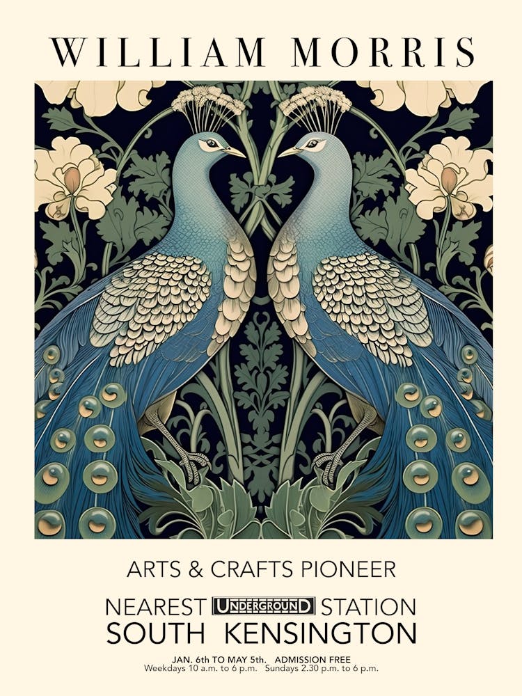 William Morris Print Exhibition Poster Birds Peacocks Print