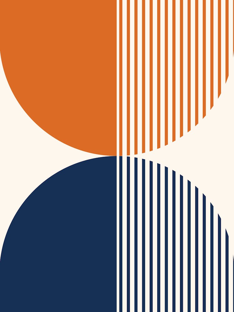 Abstraction Shapes 116 In Navy Blue Orange Midcentury Modern Minimalist Stripes Moon Phase Abstract 01