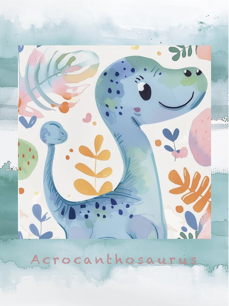 Cute Acrocanthosaurus Dinosaur Watercolour Style 4 Poster