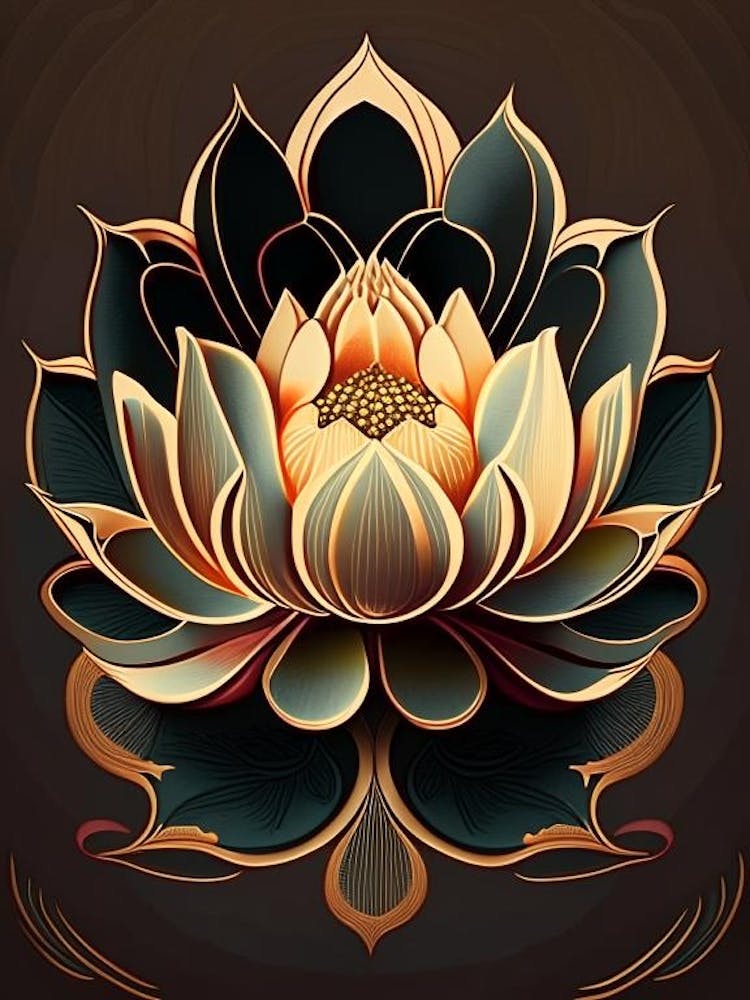 Lotus Flower, Buddhist Symbol Retro Illustration 2
