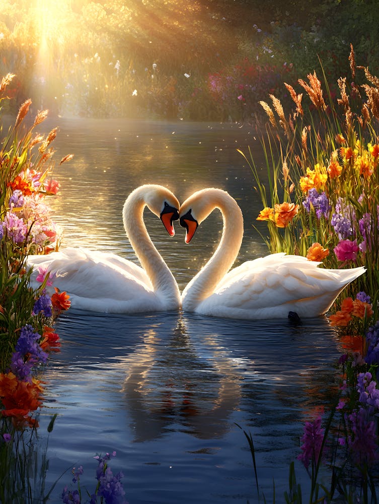 Amazing Swan Couple in the Lake 9
