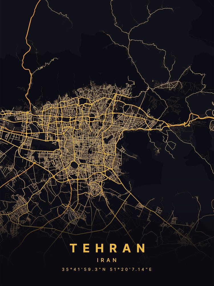 Teheran Iran Schwarz und Gold Karte