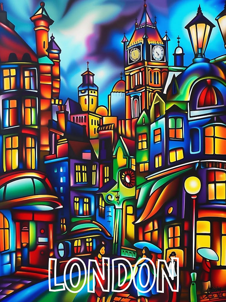 London Cityscape, Cubism and Surrealism, Typography