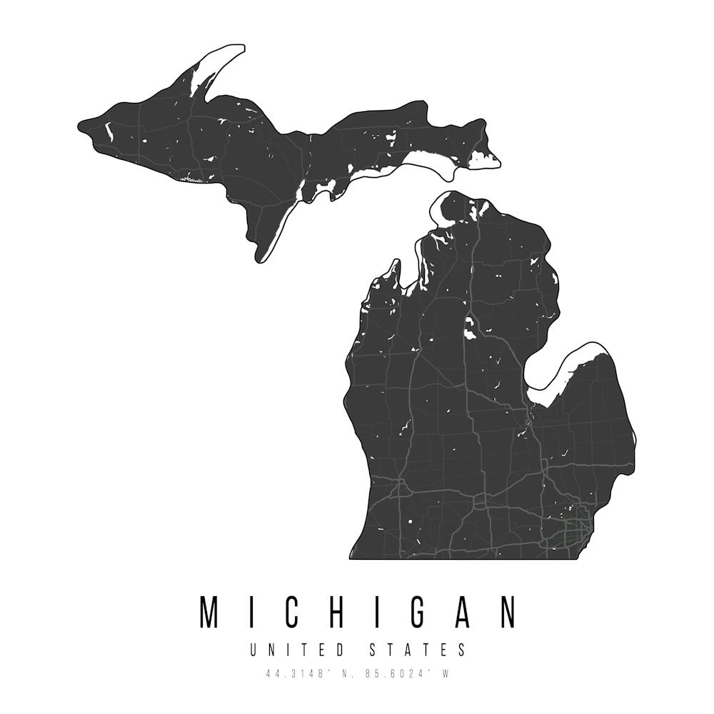 Michigan Mono Black And White Modern Minimal Street Map Square