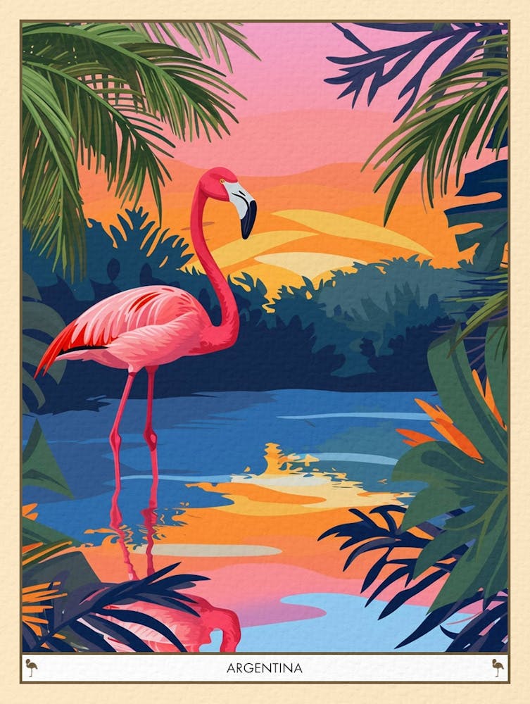 Greater Flamingo Argentina Tropical Illustration 4 Poster