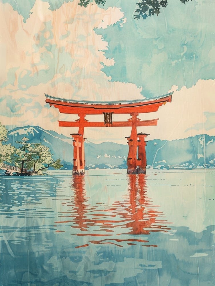Miyajima Japan 6 Retro Illustration