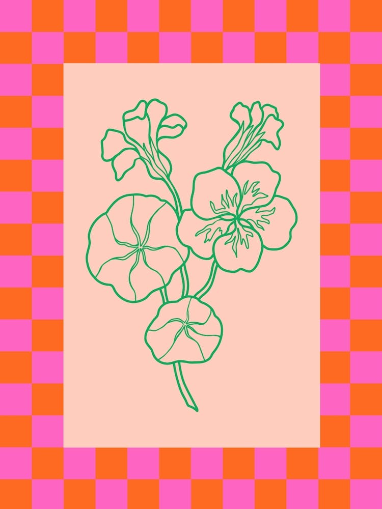 Modern Checkered Flower Poster Pink & Green 6