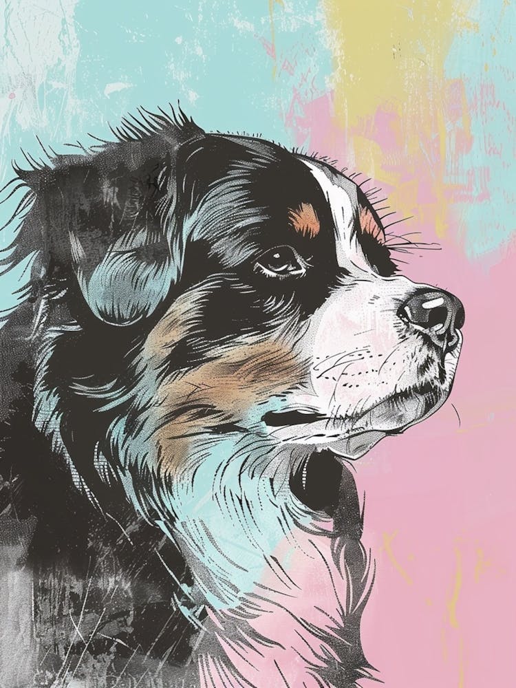 Bouvier Bernois Illustration Aquarelle au Trait Pastel 4
