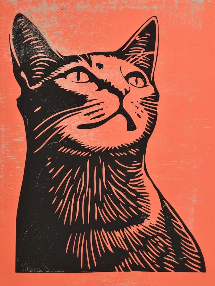 Japanese Bobtail Linocut Blockprint 6