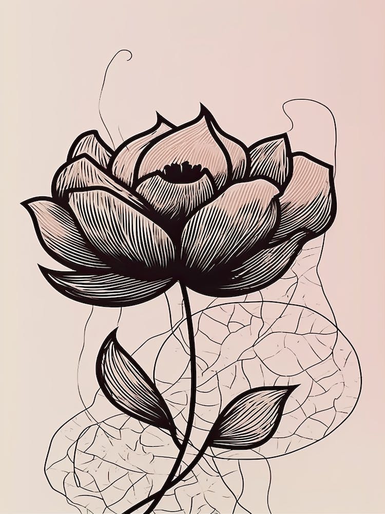 Line Art Lotus Flowers Illustration Neutral 5