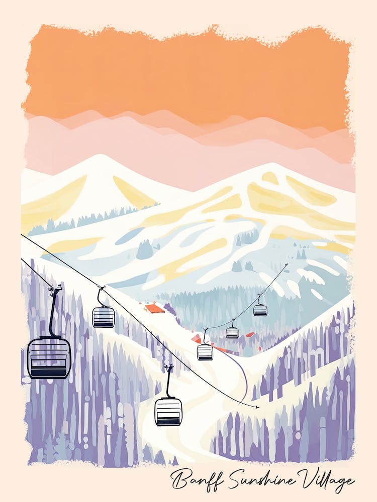 Poster Of Banff Sunshine Village   Alberta, Canada, Ski Resort Pastel Colours Illustration 1