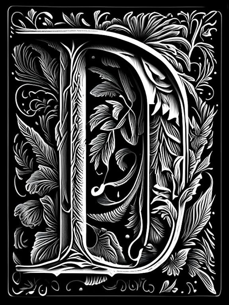 D, Letter, Alphabet Linocut 2