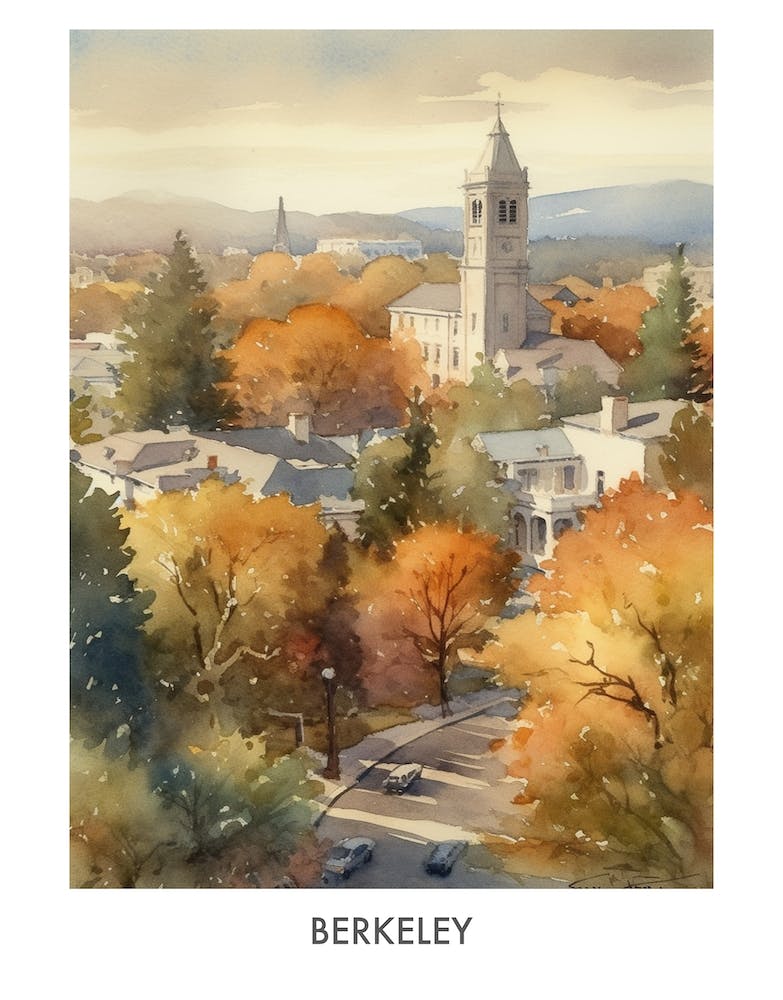Berkeley Watercolor 4 Travel Poster