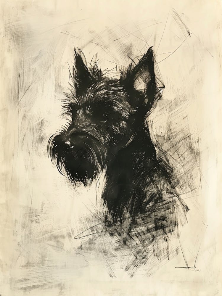 Chien Cesky Terrier - Trait au Fusain 1