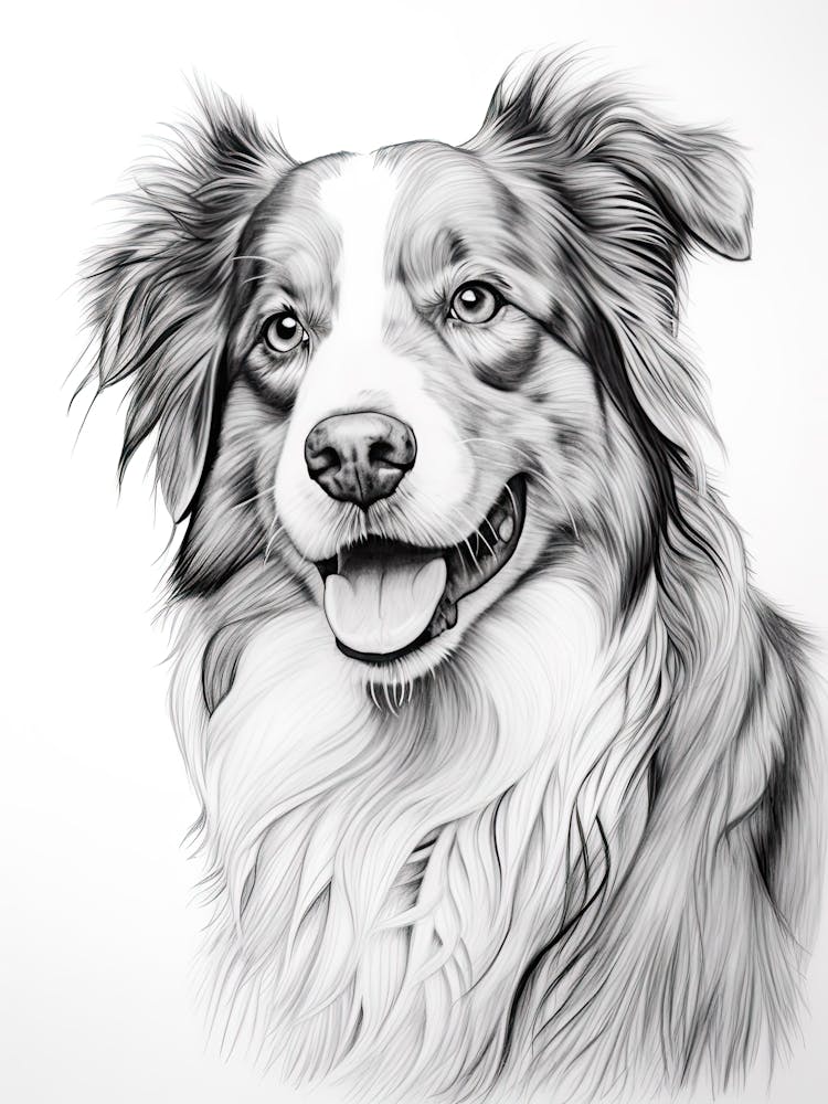 Australian Shepherd Dog, Line Drawing 4