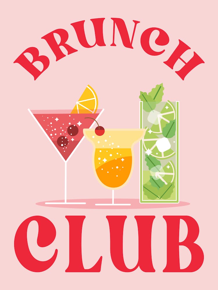 Brunch Club Art - Pink Cocktail Print - Bar Cart Decor