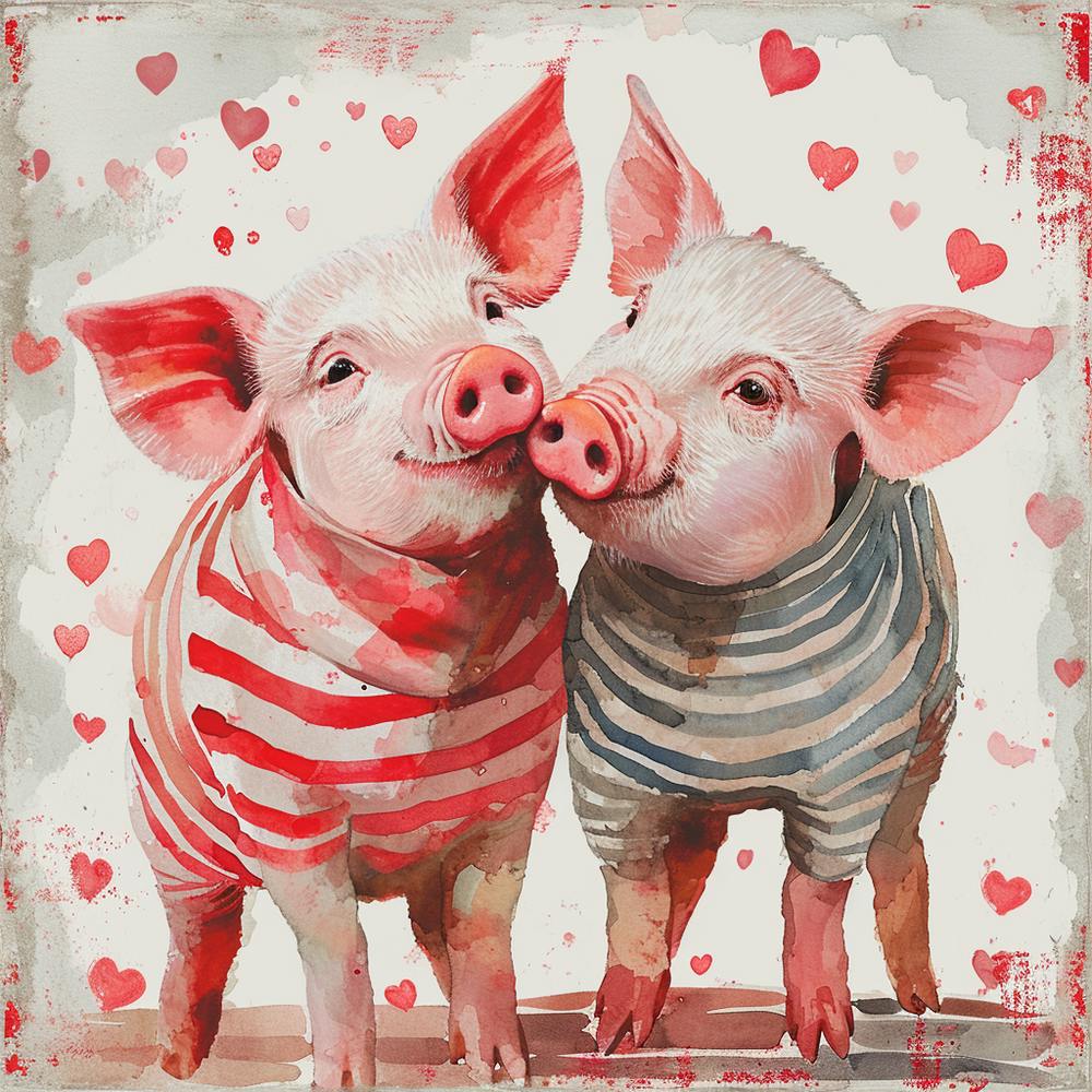 Two Pigs Kissing