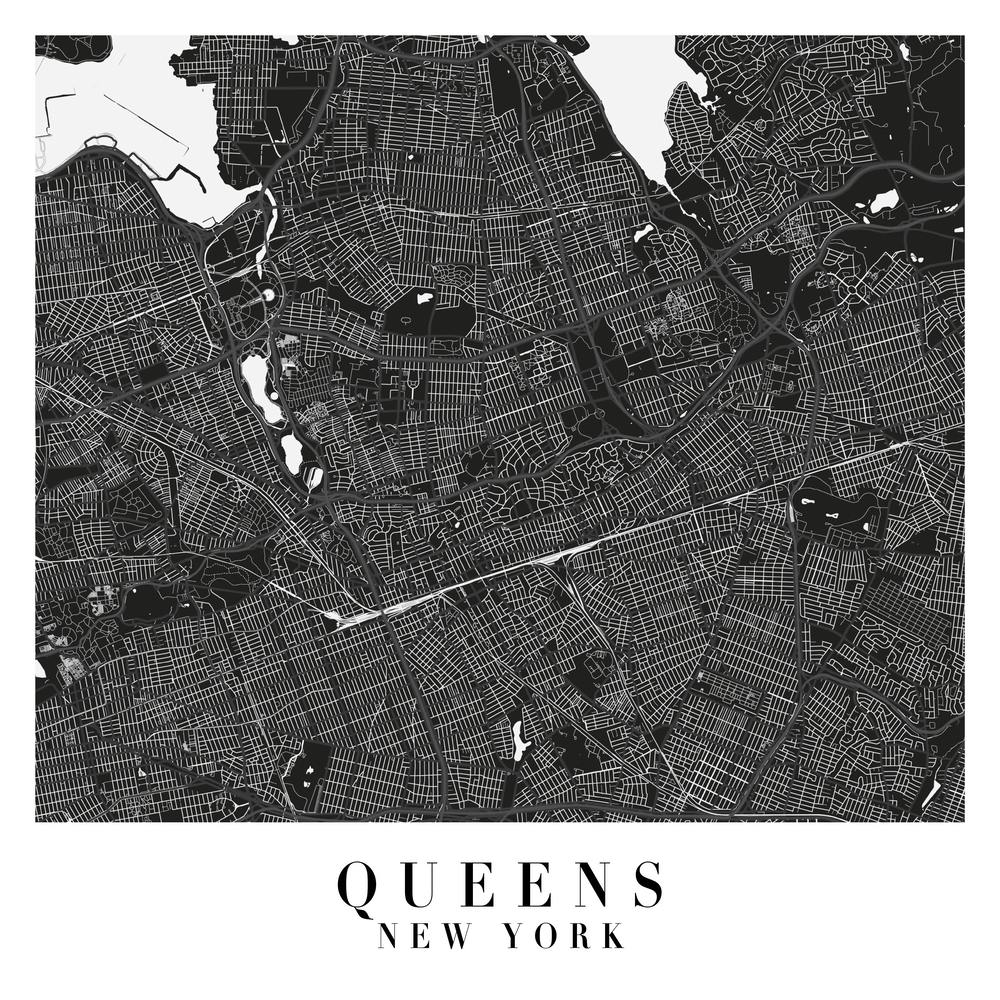Queens New York Minimal Black Mono Street Map  Square