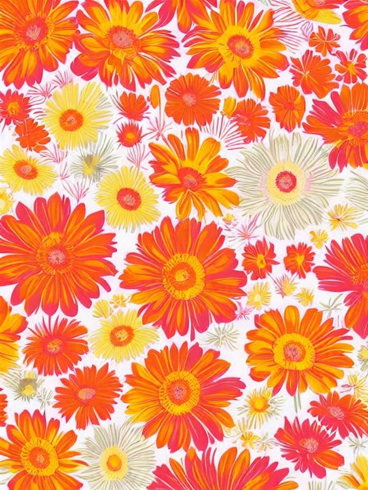 Gerbera Floral Print Retro Pattern 2 Flower