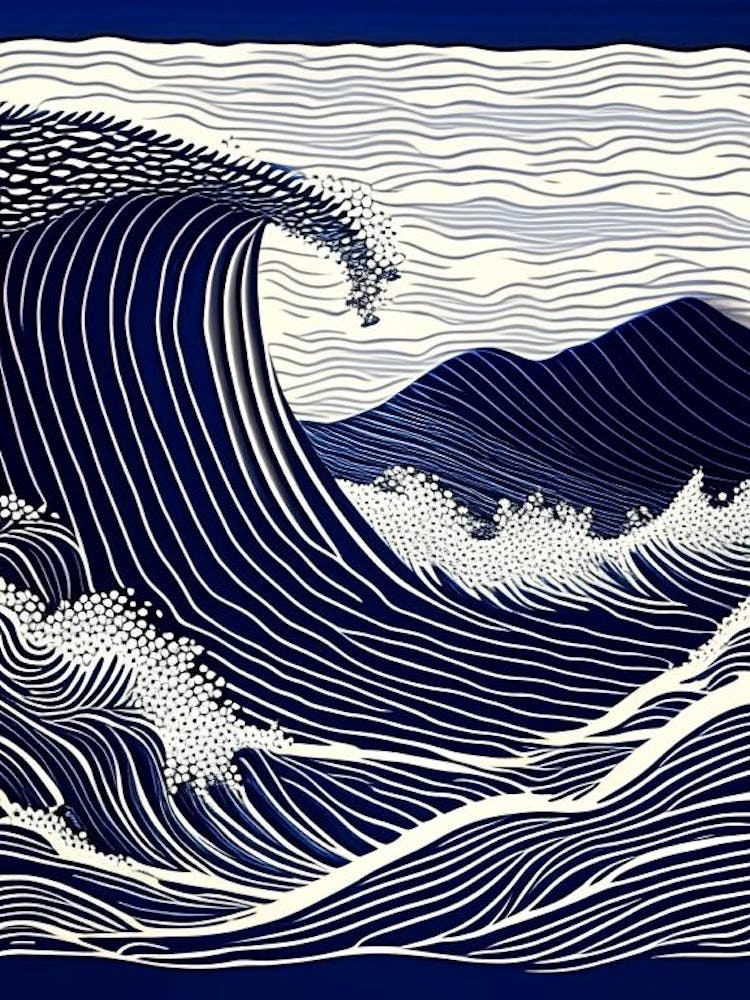 Waves Waterscape Linocut 2