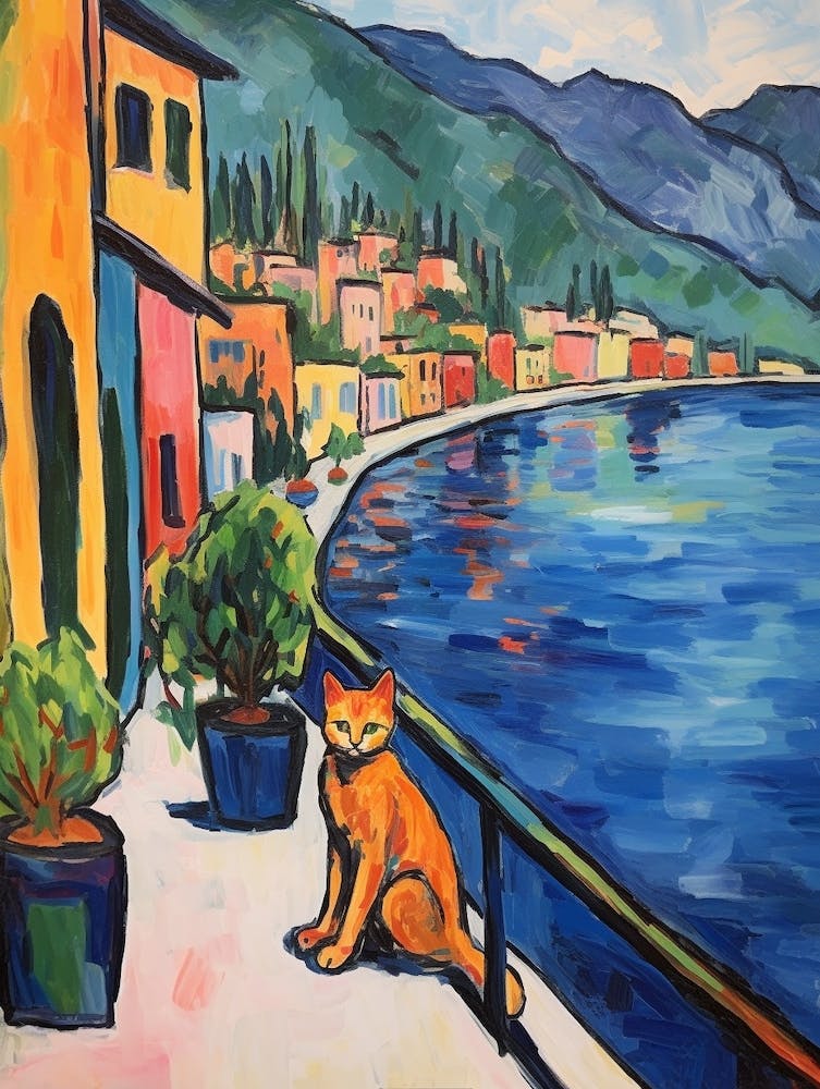 Painting Of A Cat In Lake Como Italy 3