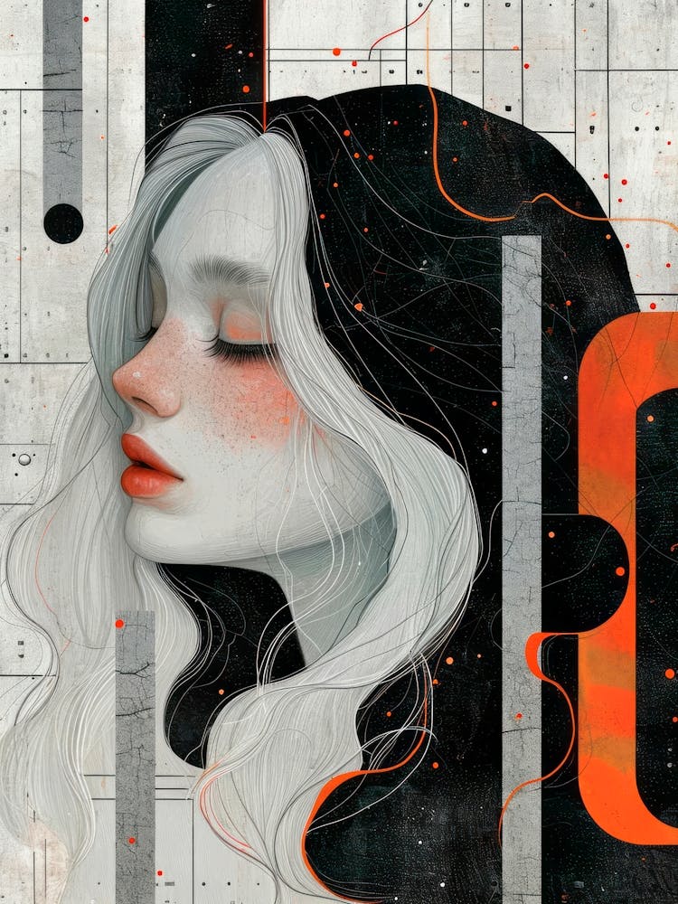 Female Portrait. Red, Black and White Graphic