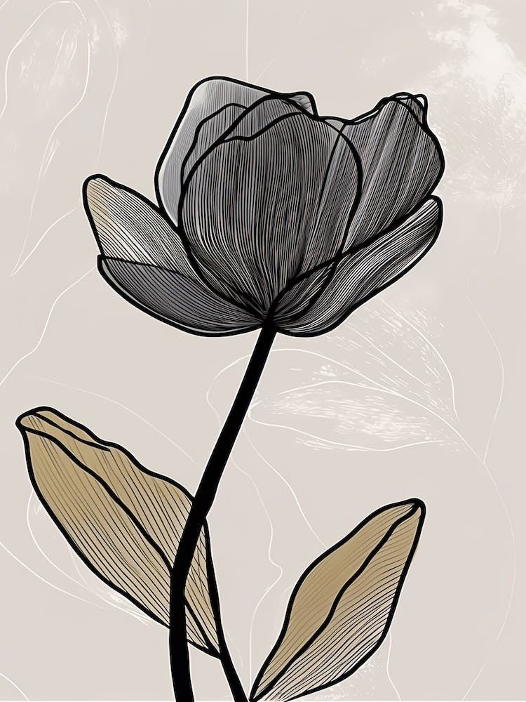 Line Art Tulips Flowers Illustration Neutral 15