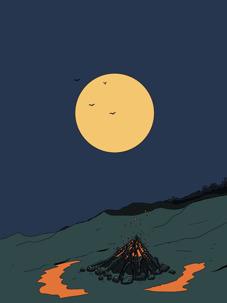 Moonlit Night Camp Fire