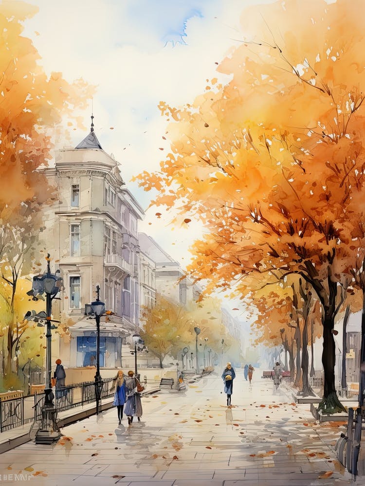 Sofia Bulgaria In Autumn Fall, Watercolour 3