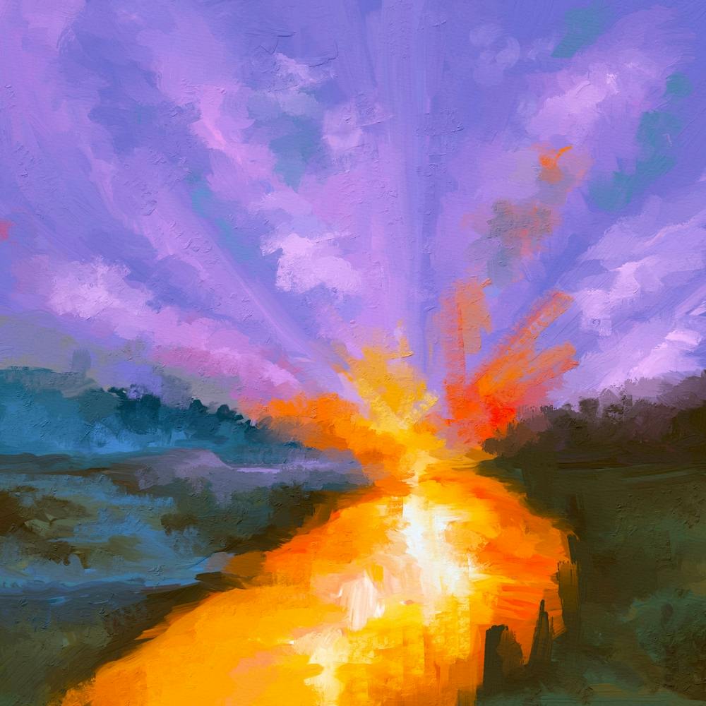 Purple Sunset Painting  Square