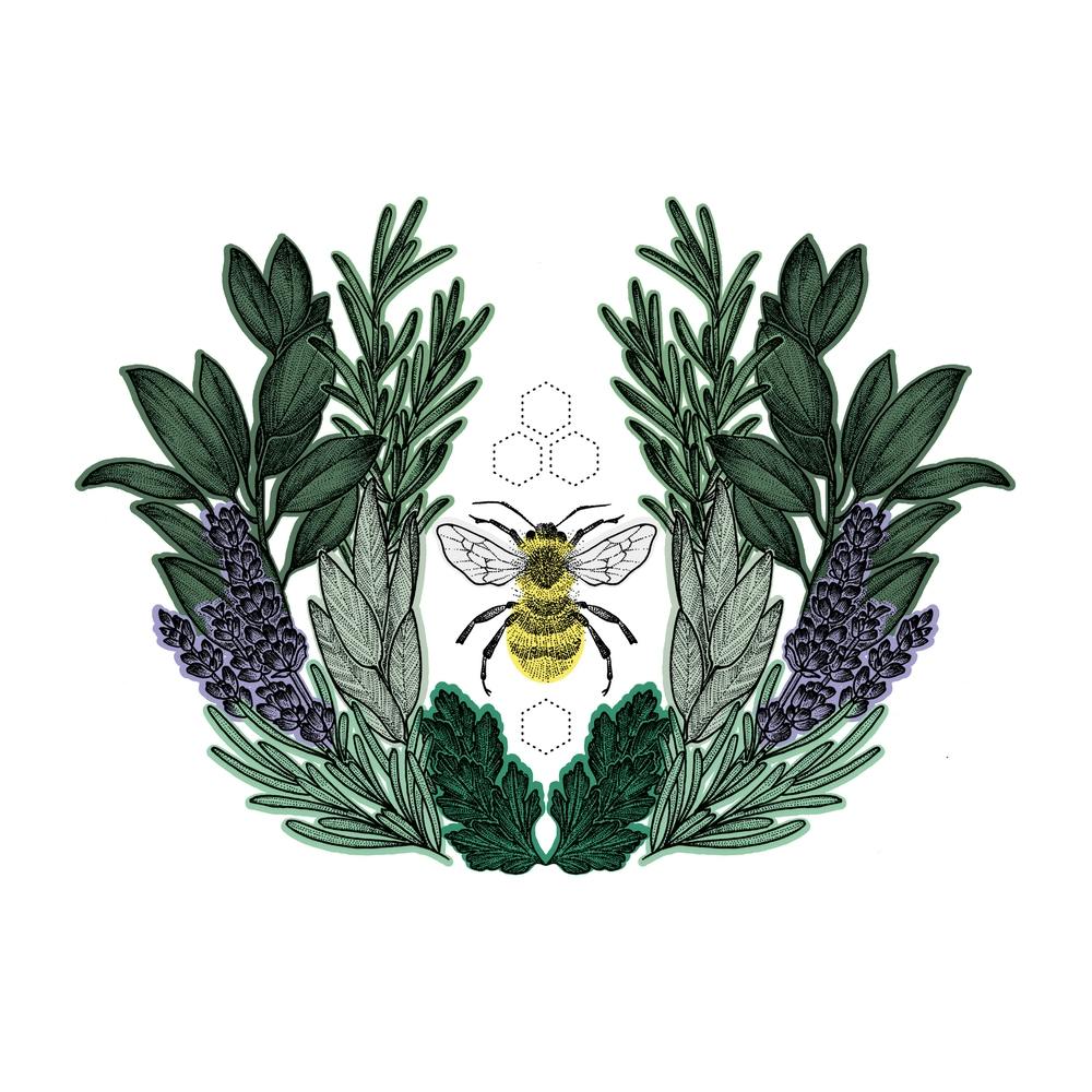 Botanical Lavender Bee Square
