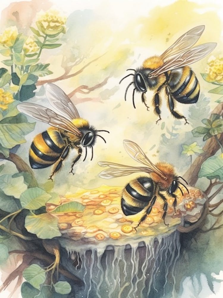 Bumble Bee Mimic Fly  Bee Beehive Watercolour Illustration 4
